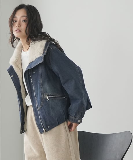 裏ファーデニムジップアップブルゾン