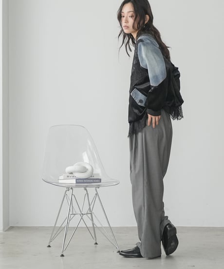 デニム×ベロア×レースブルゾン