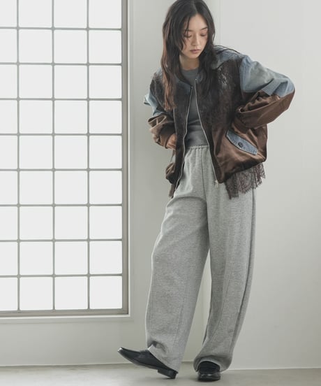 デニム×ベロア×レースブルゾン