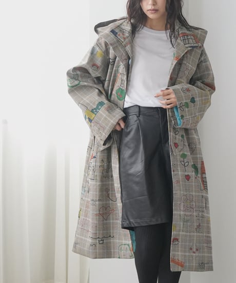アートグレンチェックレイヤードコート