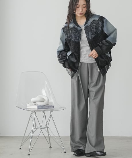 デニム×ベロア×レースブルゾン