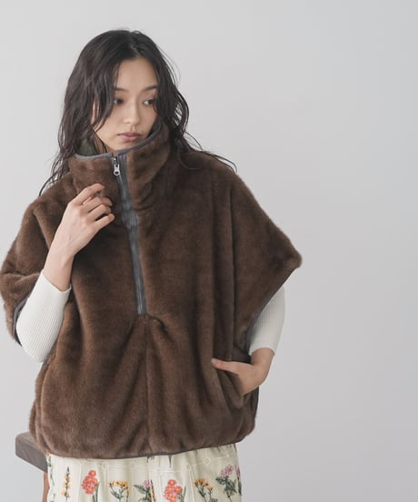 リバーシブルファー衿中綿キルトジャケット