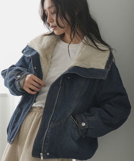 裏ファーデニムジップアップブルゾン