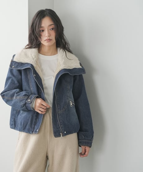 裏ファーデニムジップアップブルゾン