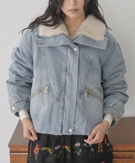 裏ファーデニムジップアップブルゾン