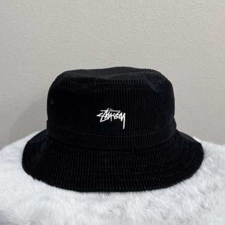 STUSSY / BLACK CORDUROY BUCKET HAT(L/XL)