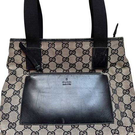 "GUCCI" GG Canvas Leather Pocket Tote Bag
