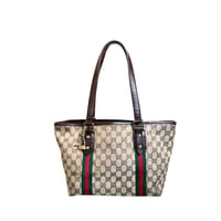 "GUCCI" Web Stripe GG Canvas Gold Charm Tote Bag