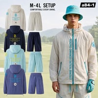 84-1 秋セットアップ【発送まで約20日】メンズ ゴルフウェア M-4L 吸汗速乾 ストレッチ 半袖 ポロシャツ ゴルフパンツ 大きいサイズ