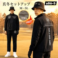 a86-5 裏起毛セットアップ【発送まで約20日】メンズ ゴルフウェア 秋冬 上下セット ブルゾン ロングパンツ M-6L 撥水 大きいサイズ