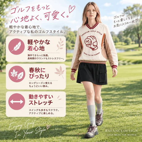 ゴルフウェア レディース【発送まで約20日】長袖 プルオーバー 春秋 秋冬 おしゃれ ゆったり M-2L 大きいサイズ ゴルフ女子 a87-7
