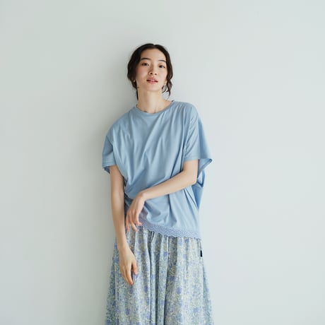 レース切替デザイン クルーネックTシャツ
