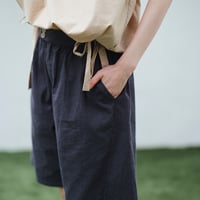 国産ピンストライプ生地 コットンショート5分丈パンツ