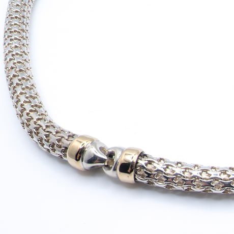 ティファニー ウーブンリンク ネックレス シルバー×K18YG ヴィンテージ｜Tiffany & Co. Silver & 18K Gold Woven Link Station Necklace