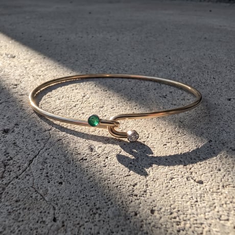 Tiffany & Co. 14K Gold Diamond & Emerald Hook Bangle