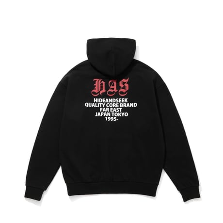 [HIDEANDSEEK]H.A.S Hooded Sweat Shirt/BLK×Red