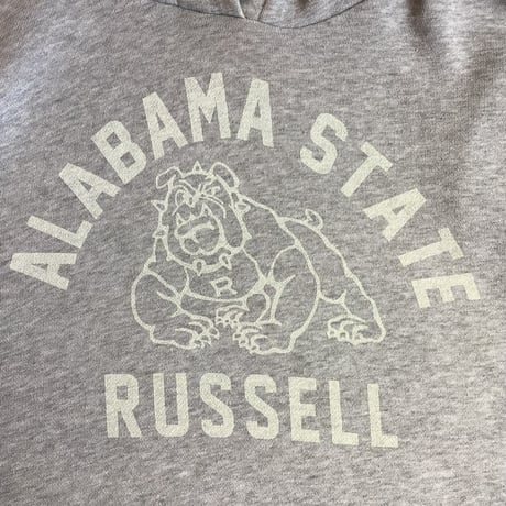 【RUSSELL ATHLETIC】ラッセルアスレティック カレッジ スウェットパーカー 杢グレー XL ALABAMA STATE ブルドッグプリント フーディー 古着