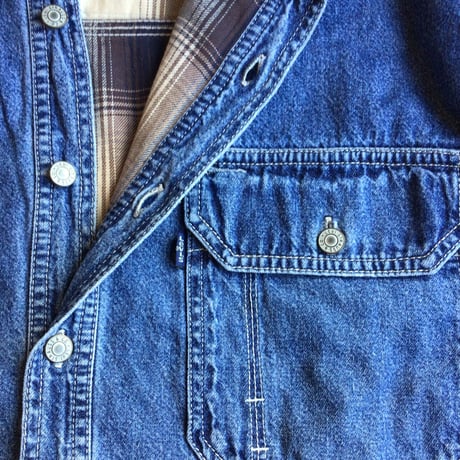 【Levi's】90s リーバイス 裏地フランネル デニムシャツ M インディゴ ネルライナー ワークシャツ チェック柄 長袖シャツ 古着