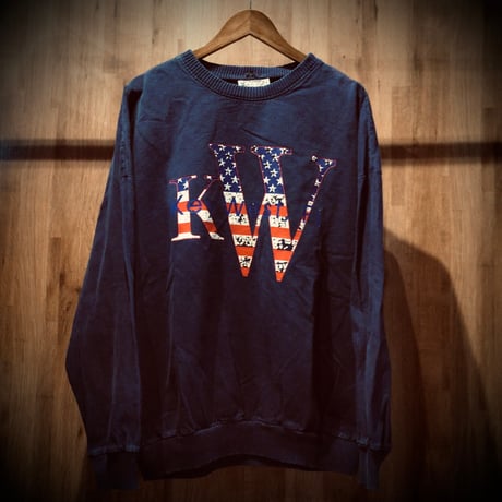 【THE COTTON CLUB】USA星条旗柄プリント スウェット ブルー ビッグシルエット 古着