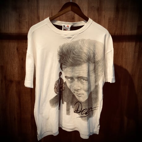 【James Dean】 imagine BY RODEO ジェームズ・ディーン 偉人 フォトTシャツ ホワイト L相当 サイドスリット レトロ ビンテージ風