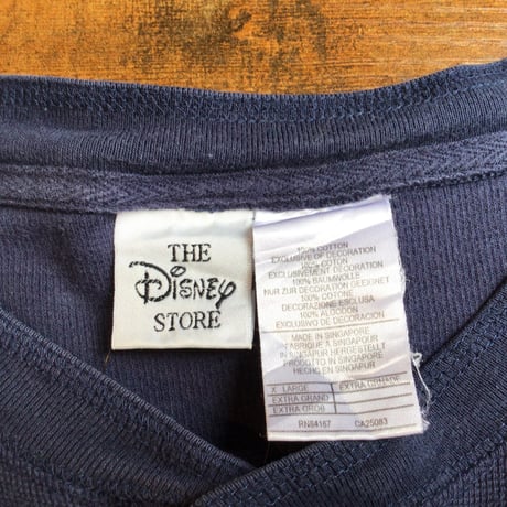 【THE Disney STORE】 ディズニーストア プーさん ティガー 刺繍 ヘンリーネック ワッフルTシャツ ネイビー XL
