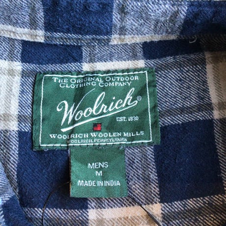 【WOOLRICH】 ウールリッチ 長袖 フランネル ネルシャツ ボタンダウン ネイビー ベージュ チェック柄 インド製 M