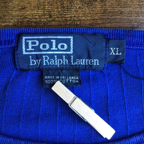 【Polo by Ralph Lauren】ポロ ラルフローレン リブ 長袖カットソー ロンT ブルー スリランカ製 XL