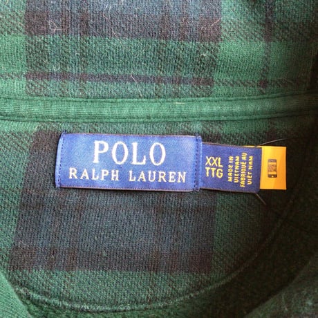【POLO RALPH LAUREN】 ポロ ラルフローレン ブラックウォッチ チェック ショールカラー スウェット フリース XXL