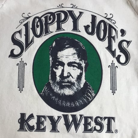 80s USA製 【JERZEES】 SLOPPY JOE'S ヘミングウェイ プリント スウェット XL ホワイト 白 ジャージーズ 80年代 ビンテージ 古着