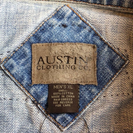 【AUSTIN CLOTHING CO.】 デニムジャケット Gジャン HARLEY-DAVIDSON ハーレーダビッドソン H.O.G. パッチ ワッペン カスタム ブルー 古着 XL
