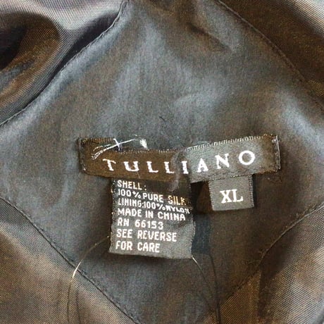 【TULLIANO】 100% シルクジャケット 背面刺繍 ニューヨーク ビッグシルエット ブルゾン ブラック 黒 XL