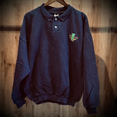 90s USA製 WEK 企業ロゴ 刺繍 襟付き スウェット ポロシャツ  ネイビー 古着