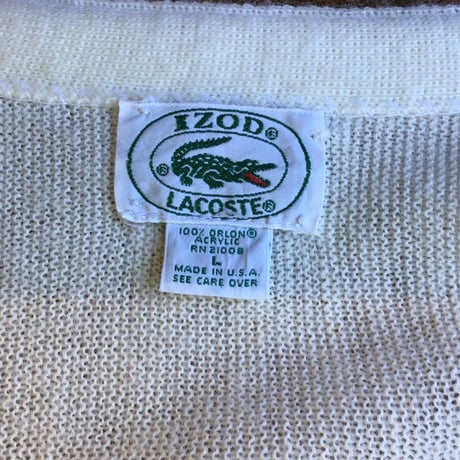USA製 【IZOD LACOSTE】 アイゾッド ラコステ ニット カーディガン オフホワイト L