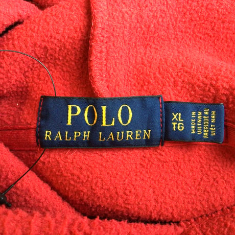 【POLO RALPH LAUREN】アーチロゴ＆星条旗 フリースパーカー XL レッド ポロラルフローレン
