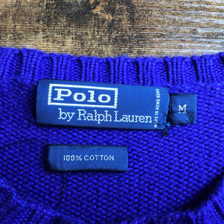 【Polo by Ralph Lauren】 ポロ ラルフローレン コットンニット セーター M 青 ブルー
