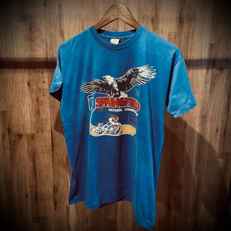80s USA製 【CAMEL PRO SPRINGFIELD MILE 1984】 ヴィンテージ Tシャツ XL ブルー イーグル 企業物 レース