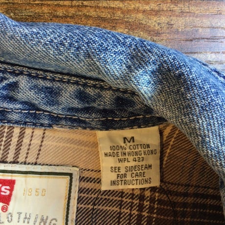 【Levi's】90s リーバイス 裏地フランネル デニムシャツ M インディゴ ネルライナー ワークシャツ チェック柄 長袖シャツ 古着