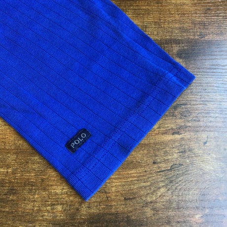 【Polo by Ralph Lauren】ポロ ラルフローレン リブ 長袖カットソー ロンT ブルー スリランカ製 XL