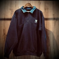 USA製 【GAME Workwear】 襟デニム ハーフジップスウェット XXL 消防 エルボーパッチ