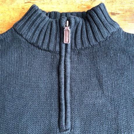 【CHAPS】 チャップス ハーフジップ コットン ニット セーター ブラック L ロゴ刺繍