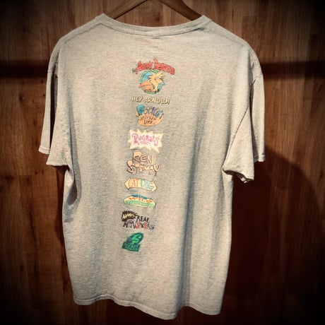 【nickelodeon】 ニコロデオン アニメキャラクター大集合 バックプリント Tシャツ 霜降りグレー ホンジュラス製 L