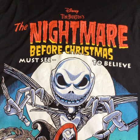 【ナイトメアー・ビフォア・クリスマス】 ジャック＆サリー 大判プリント Tシャツ ディズニー ブラック XXL オーバーサイズ