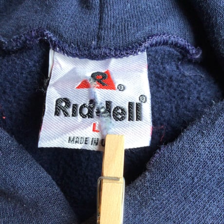 USA製 【Riddell】 カレッジプリント スウェットパーカー ネイビー L カレッジロゴ フーディー リデル