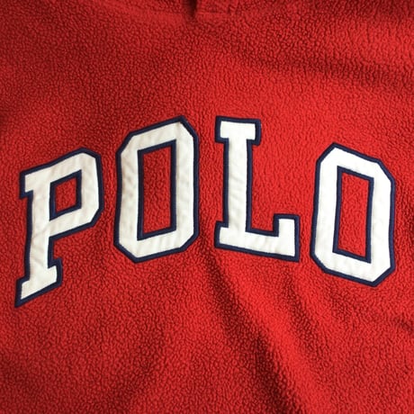 【POLO RALPH LAUREN】アーチロゴ＆星条旗 フリースパーカー XL レッド ポロラルフローレン