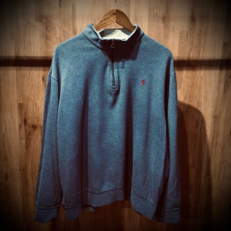 【POLO RALPH LAUREN】 ポロ ラルフローレン ハーフジップ スウェット XXL ブルー メランジ ワンポイント刺繍 PERFORMANCE 古着