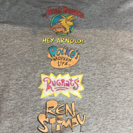 【nickelodeon】 ニコロデオン アニメキャラクター大集合 バックプリント Tシャツ 霜降りグレー ホンジュラス製 L