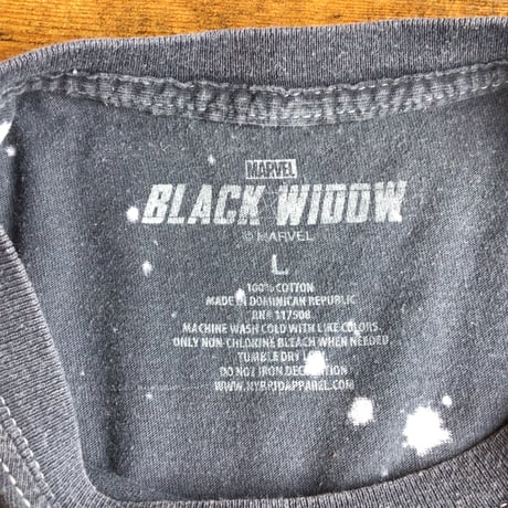 【MARVEL】BLACK WIDOW ブリーチ加工 Tシャツ L ブラック マーベル ブラックウィドウ