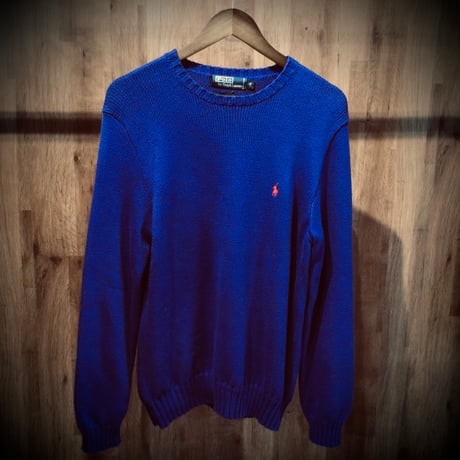 【Polo by Ralph Lauren】 ポロ ラルフローレン コットンニット セーター M 青 ブルー