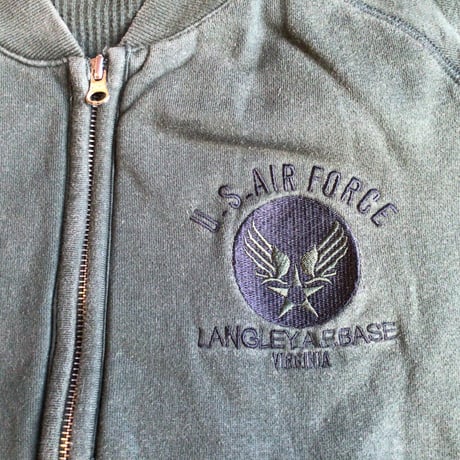 【UTILITY MILITARY】 U.S. AIR FORCE ジップアップ スウェットジャケットカーキ M サーマル裏地 USAF