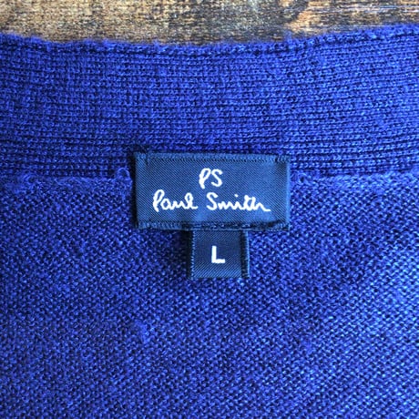 【PS Paul Smith】 ポールスミス リネン100% ニットカーディガン 袖切り替え ネイビー L